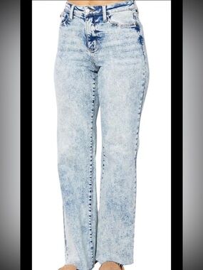 Judy Blue Acid Wash High Rise Wide Leg Raw Hem Jeans - Size 11/30